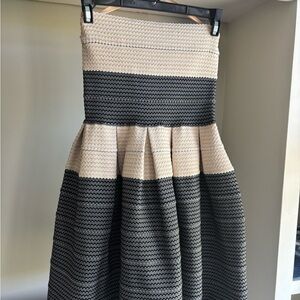 Striped Black and Cream Strapless Dress